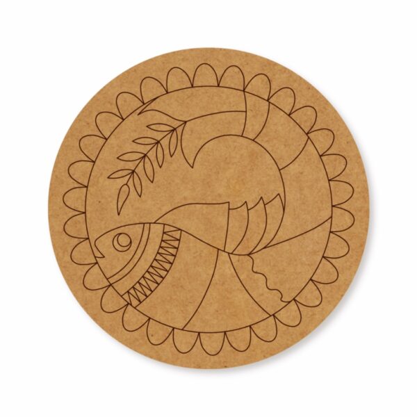Madhubani Fish premarked Round design 2
