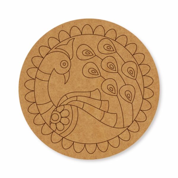 Madhubani peacock premarked Round design 5