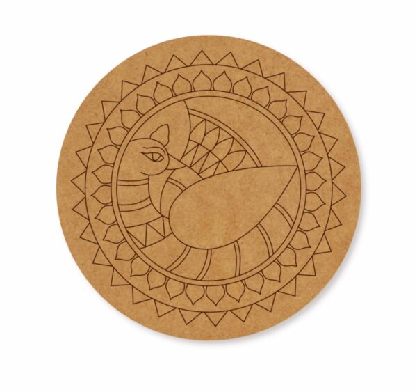 Madhubani peacock premarked Round design 7