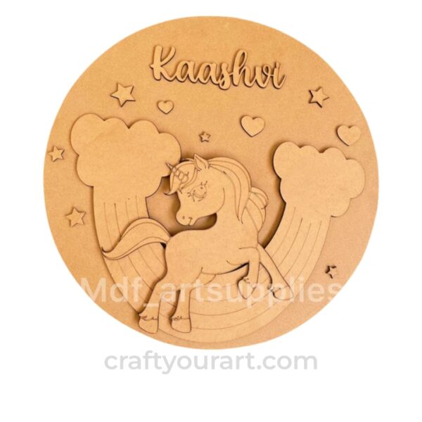 Rainbow And Unicorn Nameplate MDF Design 2