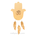 Hamsa Hand with Om and Feathers Wall Hanging