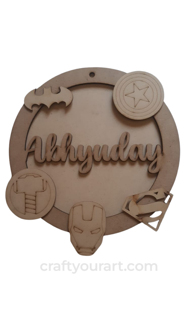 Super Hero Theme Kids Nameplate ( 3 layer)