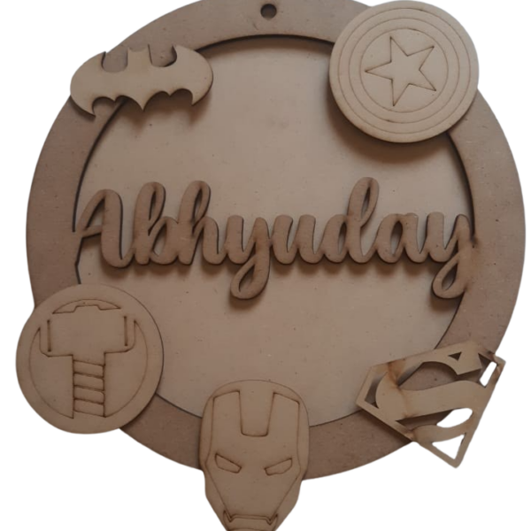 Super Hero Theme Kids Nameplate ( 3 layer)