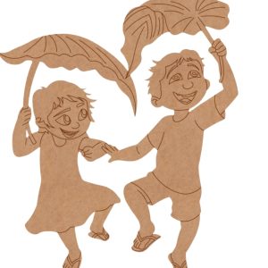 Girl And Boy Playing With Leaves Pre Marked MDf Design 1