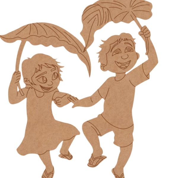 Girl And Boy Playing With Leaves Pre Marked MDf Design 1
