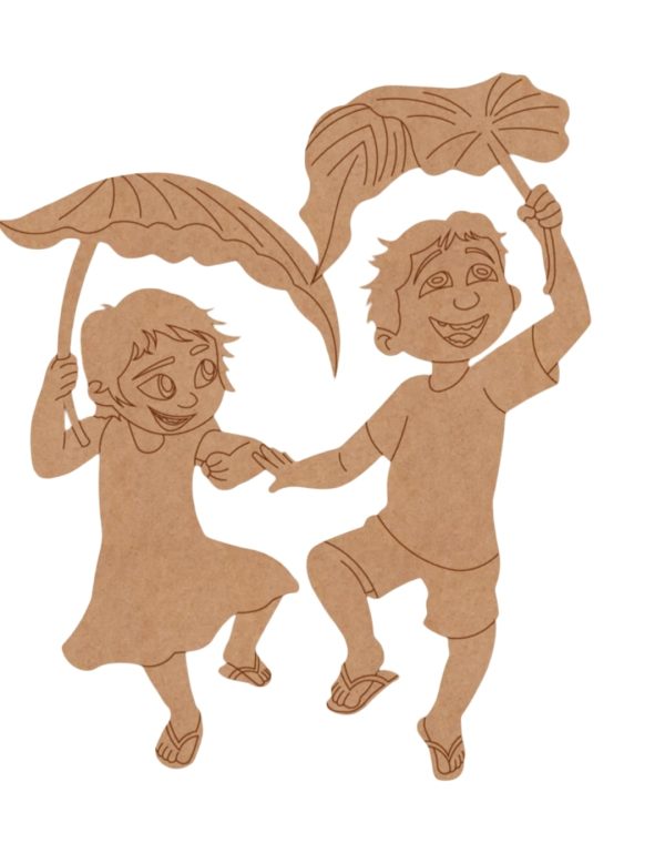 Girl And Boy Playing With Leaves Pre Marked MDf Design 1