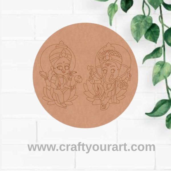 Lakshmi Ji Ganesha Pre Marked Round MDF Design 1