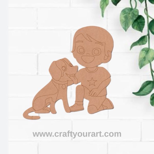 Boy With Dog Pre Marked MDF Design 3