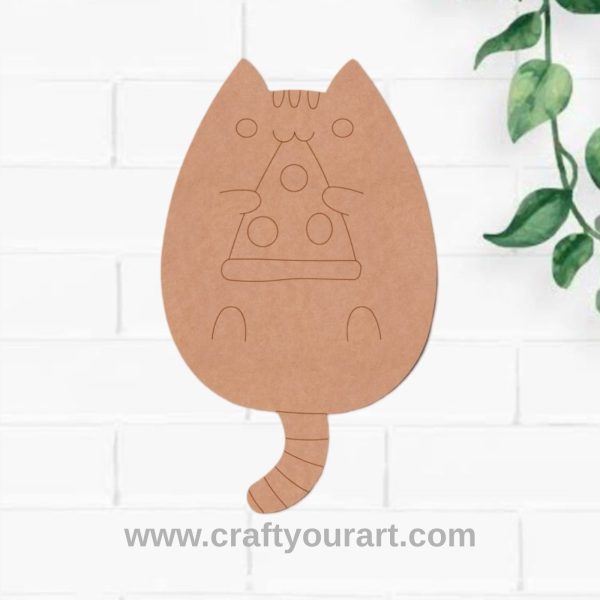 Cat Eating Pizza Pre Marked MDF Design 1