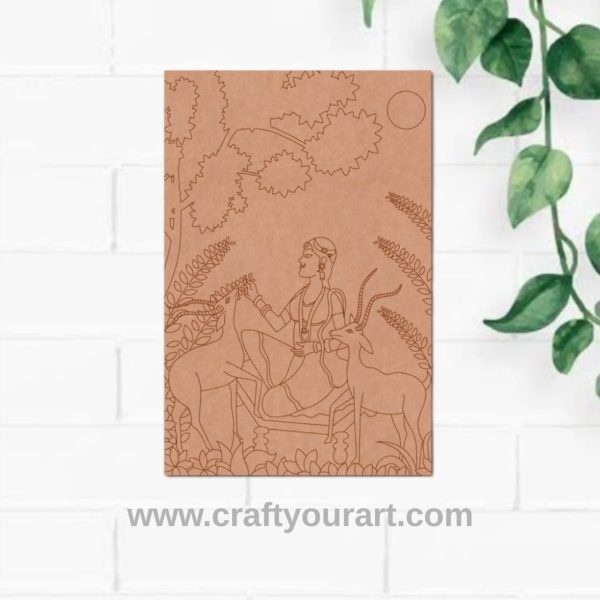 Madhubani Maharani With Deer Pre Marked Base MDF Design 1