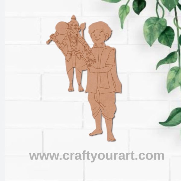 Boy With Hanuman Ji Puppet Pre Marked MDF Design 1