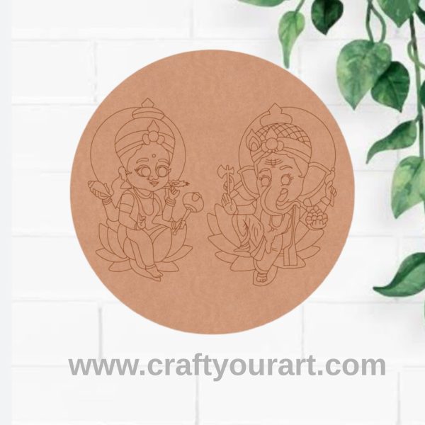 Lakshmi Ji Ganesha Pre Marked Round MDF Design 1