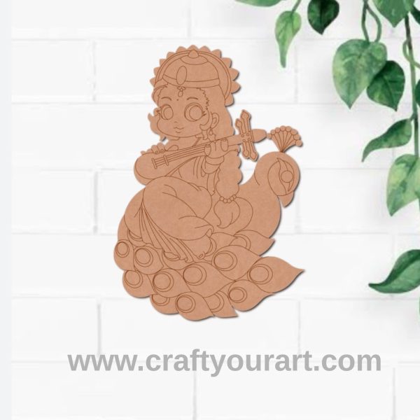 Saraswati Ji With Peacock Pre Marked MDF Design 1