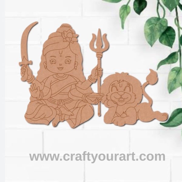 Maa Parvati With Lion Pre Marked MDF Design 1