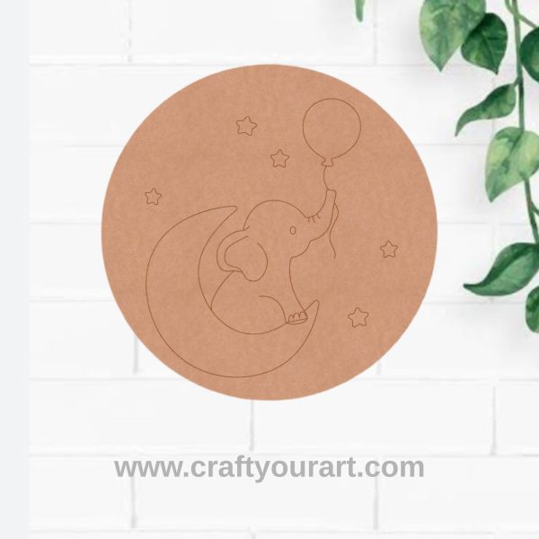 Elephant with Balloons Pre Marked Round MDF Design 3