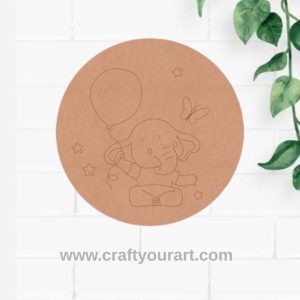 Elephant with Balloons Pre Marked Round MDF Design 1