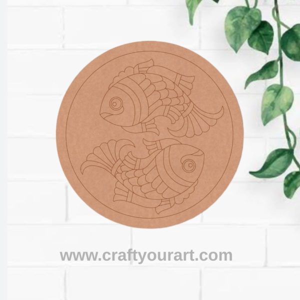 Madhubani Fish Pre Marked Round MDF Design 1