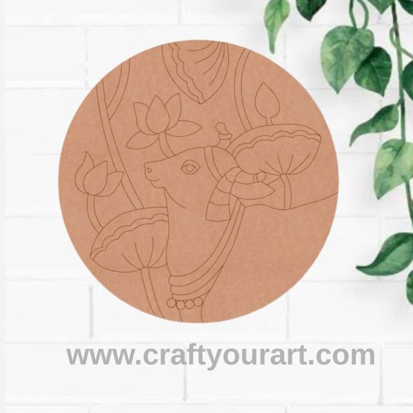 Pichwai Cow Pre Marked Round MDF Design 1