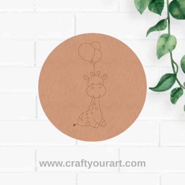Giraffe With Balloons Pre Marked Round MDF Design 1
