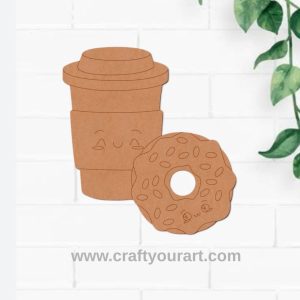 Coffee Cup And Donut Pre Marked MDF Design 1