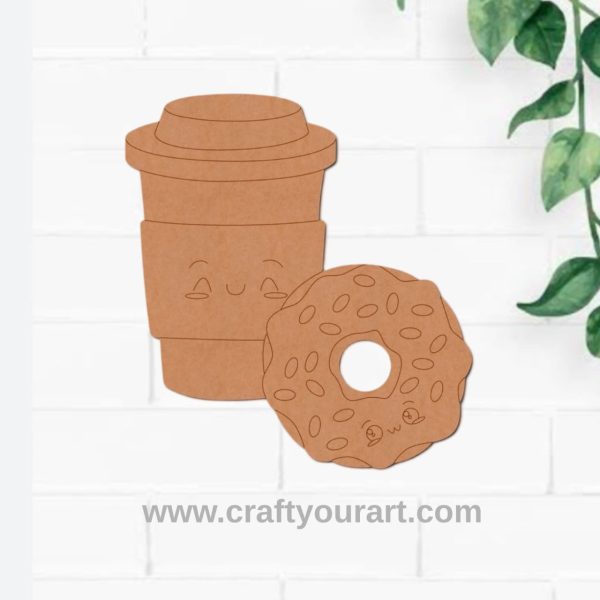 Coffee Cup And Donut Pre Marked MDF Design 1