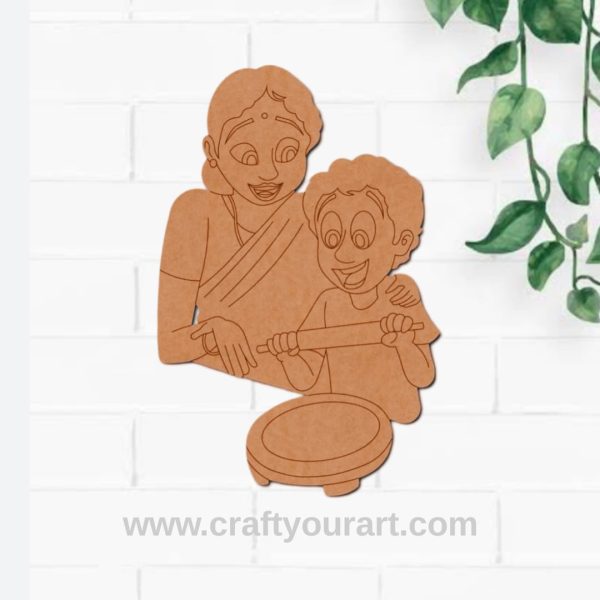 Mother Teaches Son Cooking Pre Marked MDF Design 1