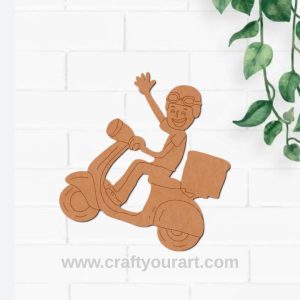 Pizza Man On Scooter Pre Marked MDF Design 1
