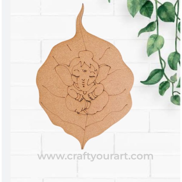 Ganesha On Leaf Pre Marked MDF Design 1