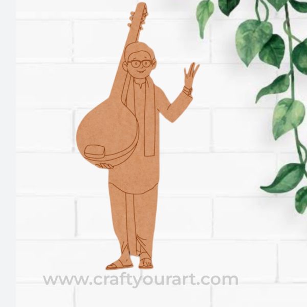 Man With Sitar Pre Marked MDF Design 4
