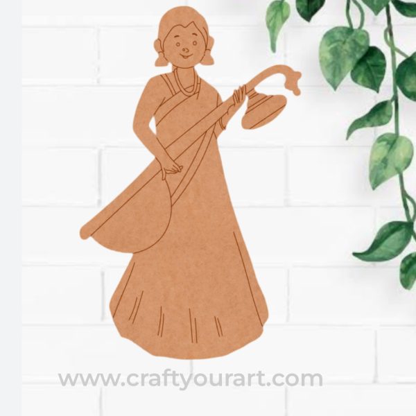 Woman Playing Veena Pre Marked MDF Design 1