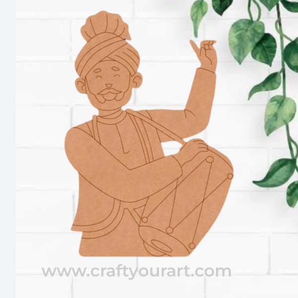 Man Playing Dhol Pre Marked MDF Design 4