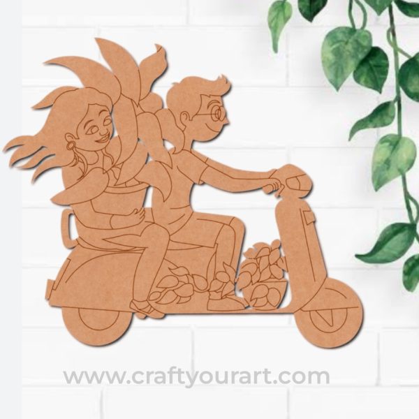 Couple On Scooter With Plants Pre Marked MDF Design 1