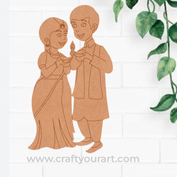 Couple Holding Diya Pre Marked MDF Design 2