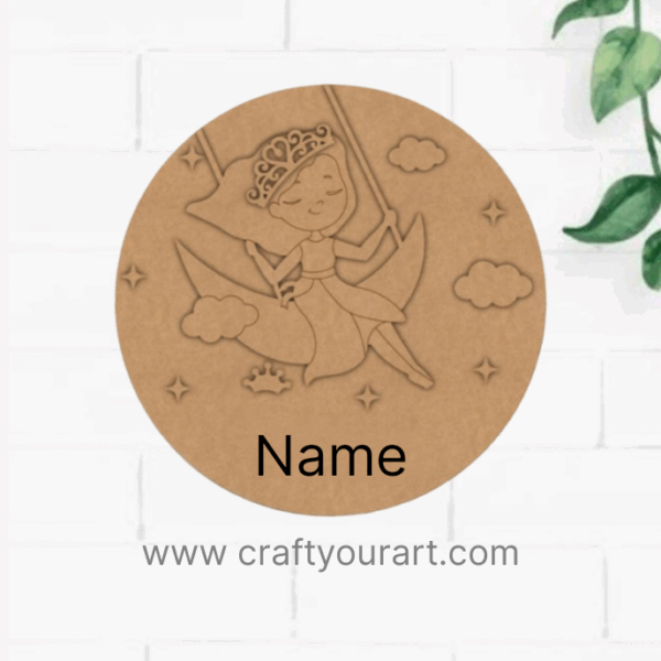 Girl Moon Cloud Swing Nameplate MDF Design 1