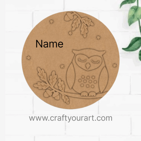Owls Round Nameplate MDF Design 1