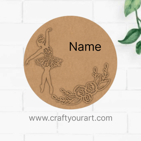Dancing Girl Flower Nameplate MDF Design 1
