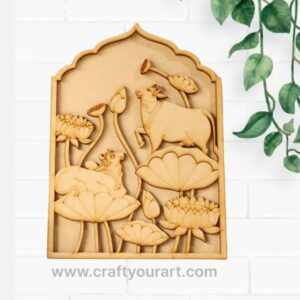 Pichwai Cow And Lotus Jharokha Frame Pre Marked MDF Design 1