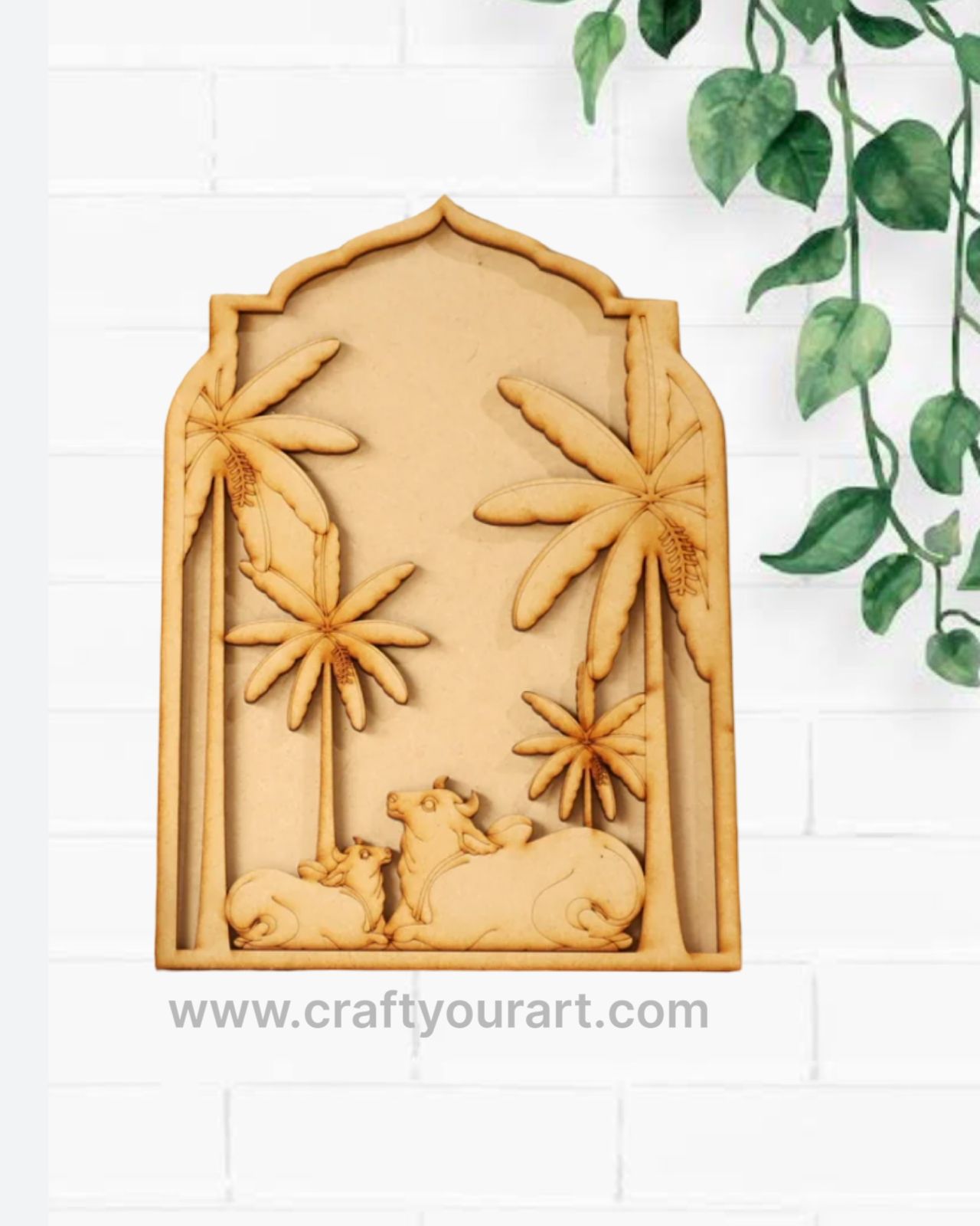 Pichwai Cow Jharokha Frame Pre Marked MDF Design 1