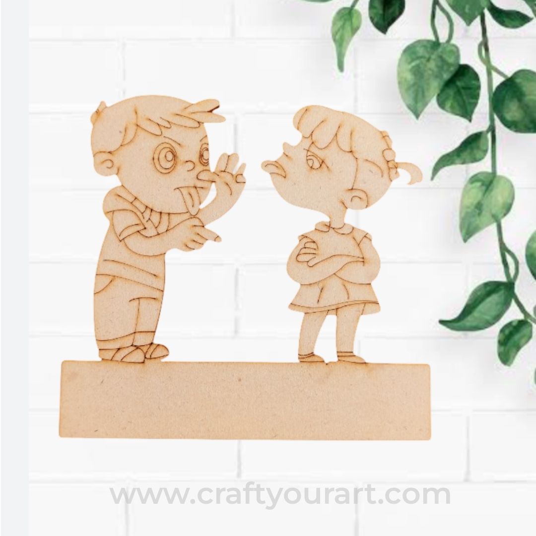 Brother and Sister Pre Marked MDF Mini Nameboard Design 7