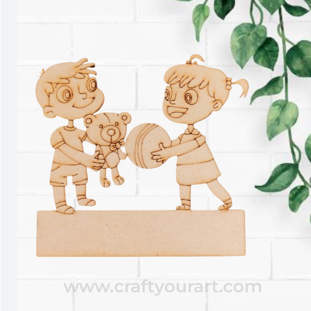 Brother and Sister Pre Marked MDF Mini Nameboard Design 8