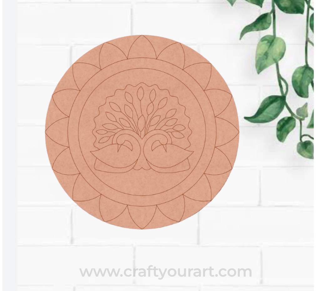 Peacock Mandala Pre Marked Round MDF Design 1