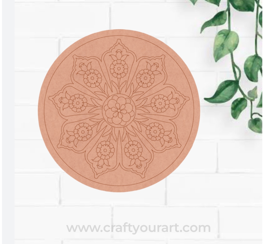 Flower Mandala Pre Marked Round MDF Design 1