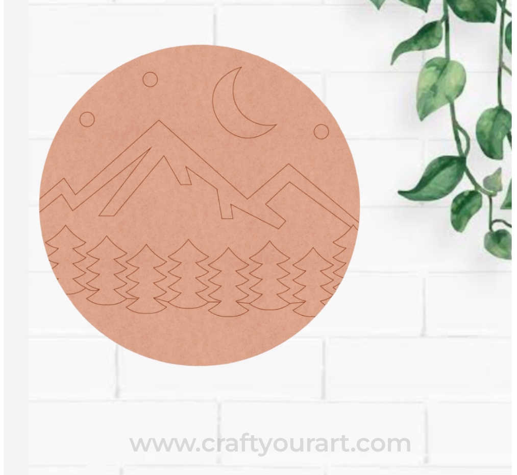 Moon Mountain Trees Pre Marked Round MDF Design 1