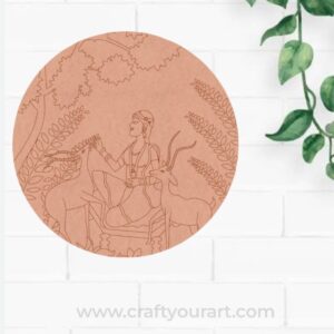 Madhubani Maharani With Deer Pre Marked Round MDF Design 1