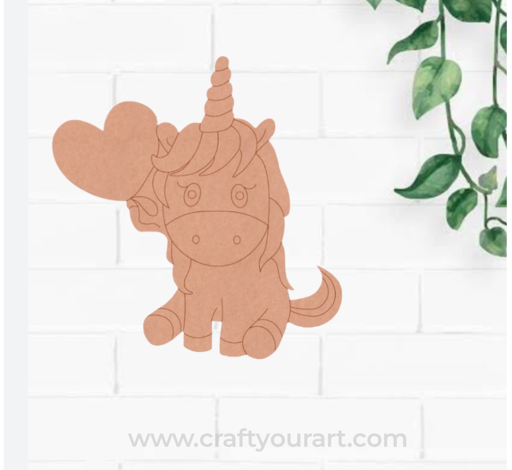 Unicorn With Heart Pre Marked MDF Design 1