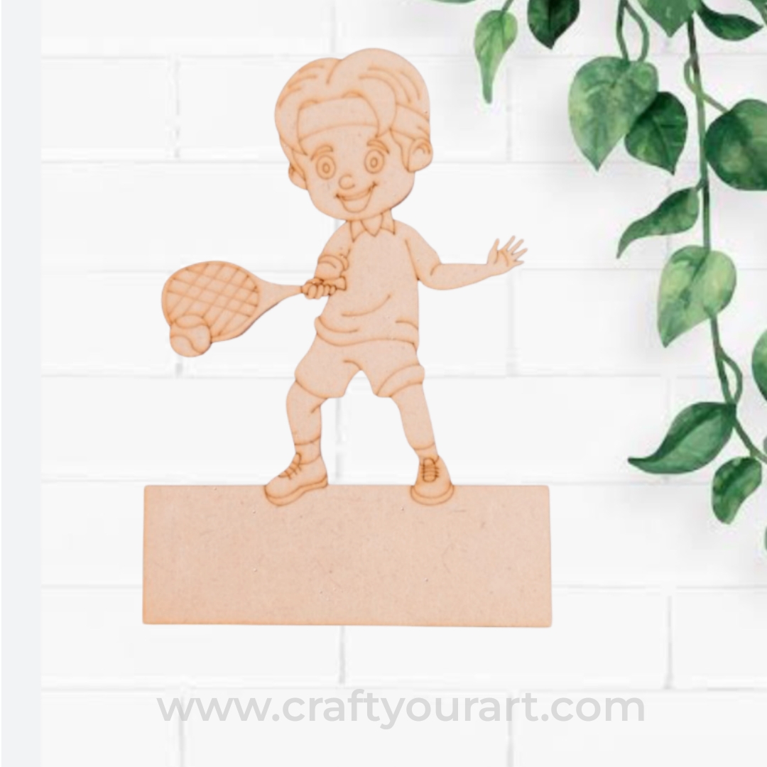 Tennis Boy Mini Pre Marked Nameboard MDF Design 1