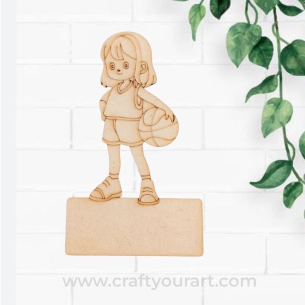 Basketball Girl Mini Pre Marked Nameboard MDF Design 2