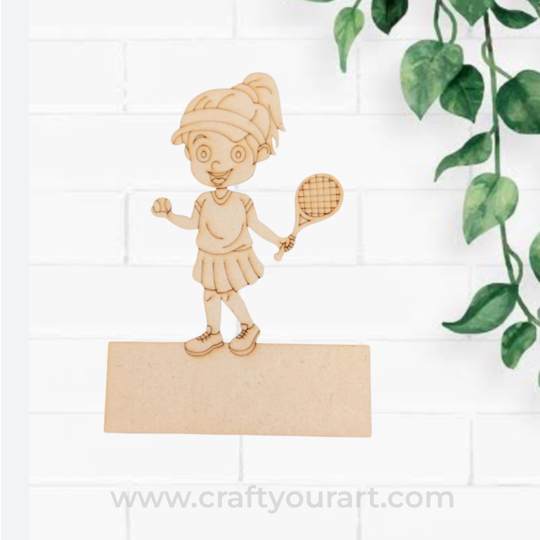 Tennis Girl Mini Pre Marked Nameboard MDF Design 1