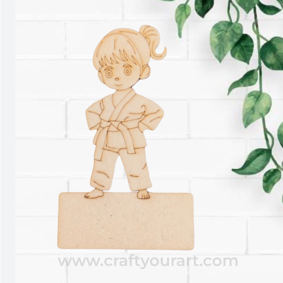 Karate Girl Mini Pre Marked Nameboard MDF Design 1