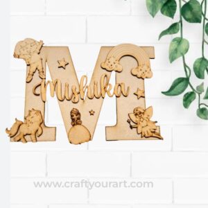 Alphabet Monogram Princess Theme Nameplate MDF Design 1